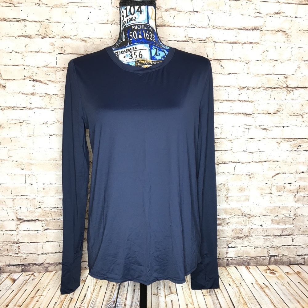 ATHLETA Women’s Navy Blue Shirt With Thumb Hole